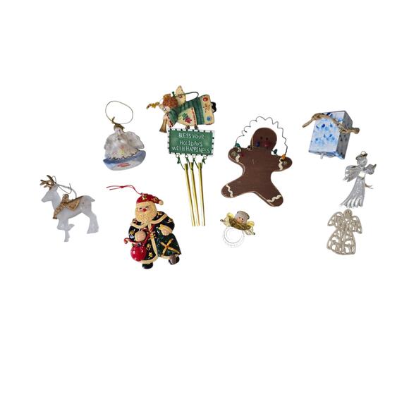 Christmas Lot of 9 Mixed Media Ornaments - Santa Reindeer Angel - Picture 1 of 6